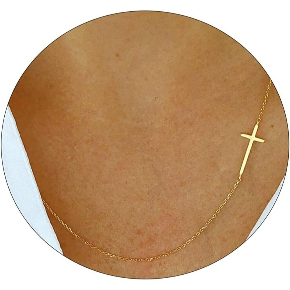 ⚡18K Gold Plated CZ Diamond Cross Women Stainless Steel Faith Pendant Necklace